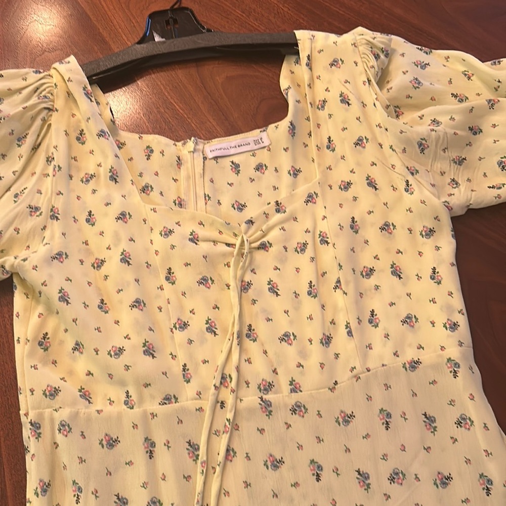 Faithfull the Brand, size 6, yellow, puff sleeve maxi dress.